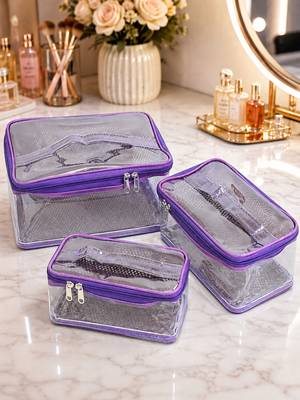 Makeup storage travelling vanity cosmetic toiletry bag necklace wardrobe organizer jewellery pouch for women set 3purple 3