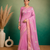 Pink Embroidery Floral Moti Beats Work And Gold Span (Organza) Fabric Saree With Unstitched Blouse 