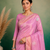 Pink Embroidery Floral Moti Beats Work And Gold Span (Organza) Fabric Saree With Unstitched Blouse 