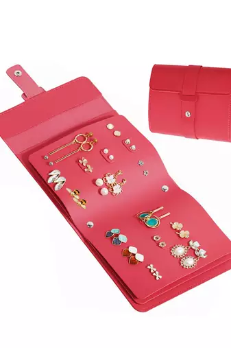Earring organizer holder with foldable book design 42 pair earring jhumka organizer travel jewellery pouch (dark pink)