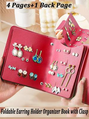 Earring organizer holder with foldable book design 42 pair earring jhumka organizer travel jewellery pouch (dark pink) 5
