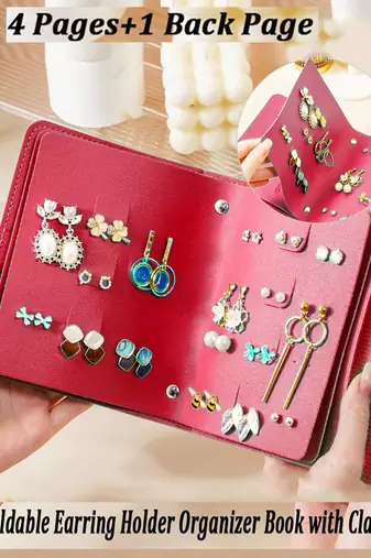 Earring organizer holder with foldable book design 42 pair earring jhumka organizer travel jewellery pouch (dark pink)