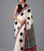 Beige printed satin saree with blouse