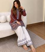 Brown crepe embroidered palazzo set