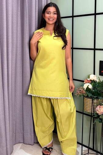 Lime cotton poly lace farshi salwar set
