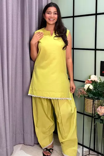 Lime cotton poly lace farshi salwar set