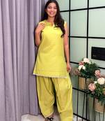 Lime cotton poly lace farshi salwar set