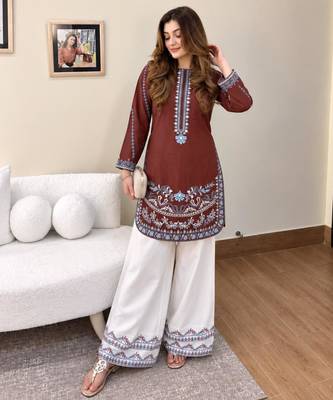 Brown crepe embroidered palazzo set 2
