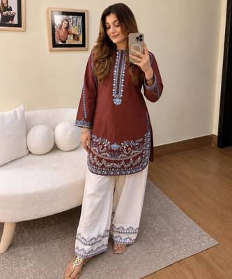 Brown crepe embroidered palazzo set 3