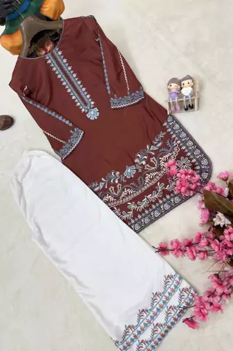 Brown crepe embroidered palazzo set