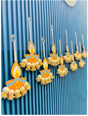 decorative diya gota ball hanging  wall hanging for main door decor (pack of 5) 1