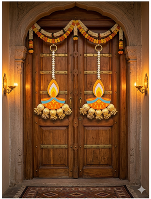 decorative diya gota ball hanging  wall hanging for main door decor (pack of 5) 2