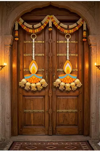 decorative diya gota ball hanging  wall hanging for main door decor (pack of 5)
