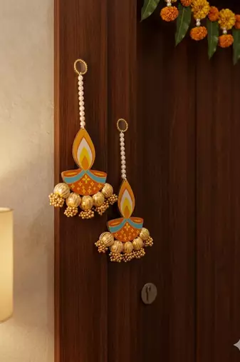 decorative diya gota ball hanging  wall hanging for main door decor (pack of 5)