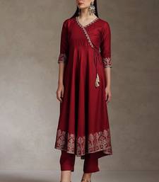 Maroon rayon embroidered kurta set