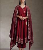 Maroon rayon embroidered kurta set