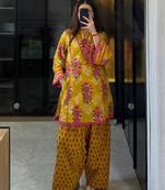 Yellow crepe printed farshi salwar set