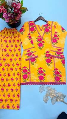 Yellow crepe printed farshi salwar set 3