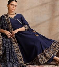 Navy-blue rayon embroidered kurta set