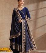 Navy-blue rayon embroidered kurta set