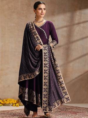 Purple rayon embroidered kurta set 1