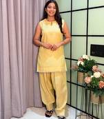 Yellow cotton poly lace farshi salwar set