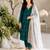 Teal silk blend embroidered kurta set