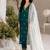 Teal silk blend embroidered kurta set
