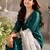Teal silk blend embroidered kurta set