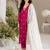 Rani-pink silk blend embroidered kurta set