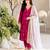 Rani-pink silk blend embroidered kurta set