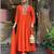 Orange silk blend embroidered kurta set