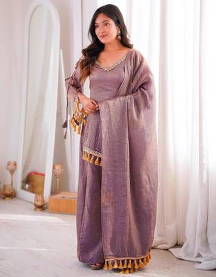 Purple cotton poly mirror work palazzo set 2