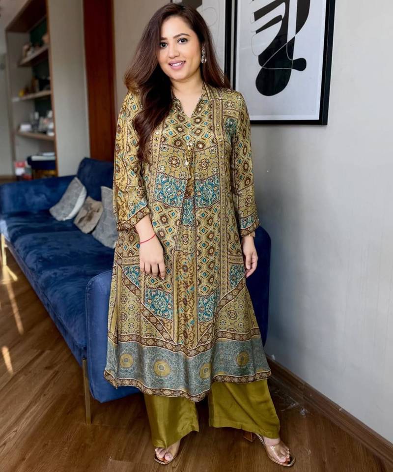 Olive crepe plain palazzo set