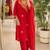 Red cotton poly embroidered kurta set