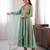 Light-green silk blend mirror work flared gown set