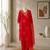 Red cotton poly embroidered kurta set