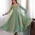 Light-green silk blend mirror work flared gown set