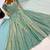 Light-green silk blend mirror work flared gown set