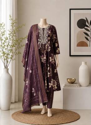 Wine silk blend printed kurta set 2
