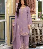 Lavender silk blend readymade suit with beads work