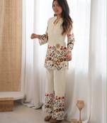 Off-white cotton poly printed kurta set
