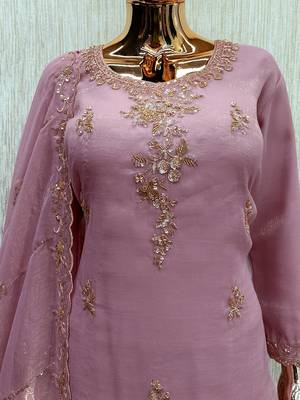 Lavender silk blend readymade suit with beads work 3