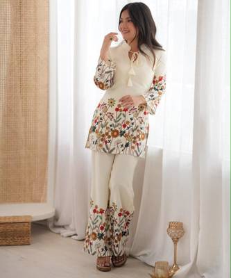 Off-white cotton poly printed kurta set 2