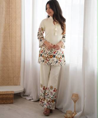 Off-white cotton poly printed kurta set 3