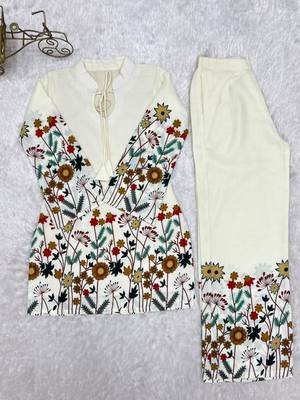 Off-white cotton poly printed kurta set 4