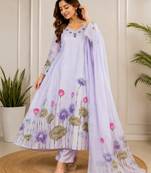Lavender silk blend embroidered kurta set