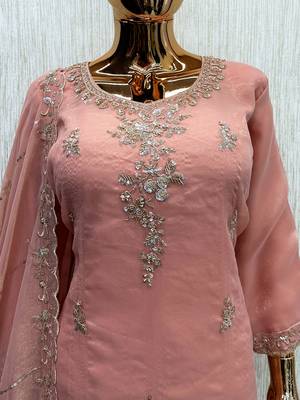 Peach silk blend readymade suit with beads work 3