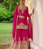 Rani pink chinon readymade suit with embroidery work