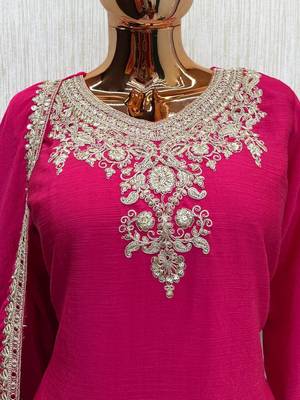 Rani pink chinon readymade suit with embroidery work 3